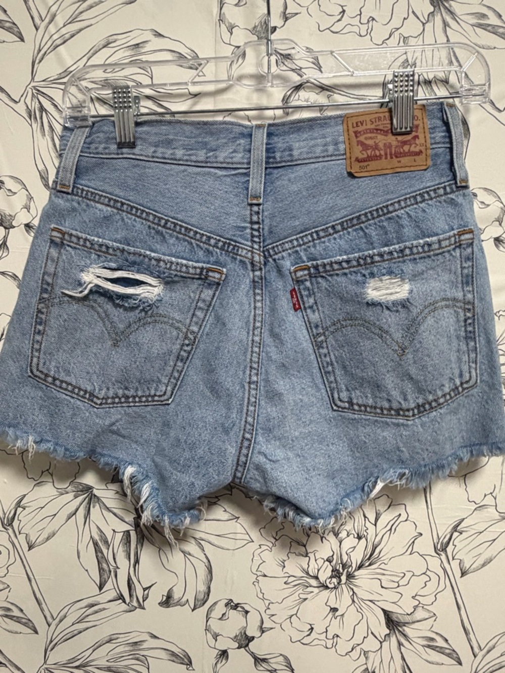 Levi's Light Blue Ripped Denim Shorts - Picture 2 of 3